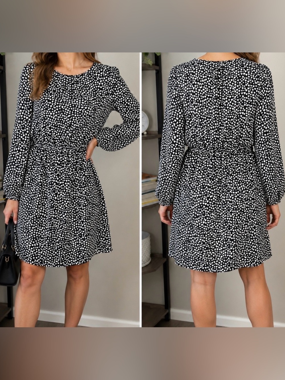 J. Crew Mercantile Black Dress with White Heart Print Size 2 Like New
